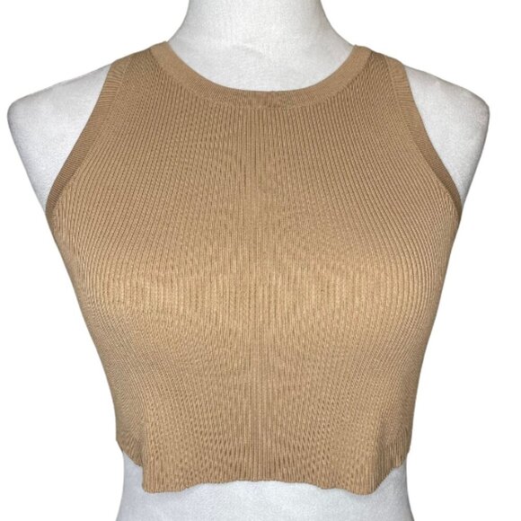 Zara Tan Cropped Ribbed Tank Top Blouse Neutral Summer Size Small Layer Feminine - Picture 1 of 7